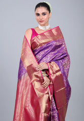 Purple Pure Kanjivaram Silk Saree with Blouse Piece - Adi Akshoy & Co.