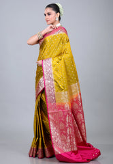 Olive Green Pastel Banarasi Saree With Blouse Piece - Adi Akshoy & Co.