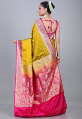 Olive Green Pastel Banarasi Saree With Blouse Piece - Adi Akshoy & Co.
