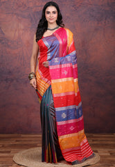 Multi Colour Behrampur Ikkat Silk Saree With Blouse Piece - Adi Akshoy & Co.