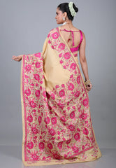 Beige Pure Kantha Silk Saree With Blouse Piece - Adi Akshoy & Co.