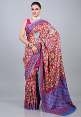 Multi Colour Pure Tussar Kantha Silk Saree With Blouse Piece - Adi Akshoy & Co.