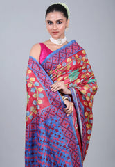 Multi Colour Pure Tussar Kantha Silk Saree With Blouse Piece - Adi Akshoy & Co.