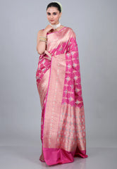 Rani Pink Pure Meena Katan Silk Saree with Blouse Piece - Adi Akshoy & Co.