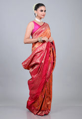 Orange Brocade Katan Silk Saree with Blouse Piece - Adi Akshoy & Co.