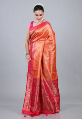 Orange Brocade Katan Silk Saree with Blouse Piece - Adi Akshoy & Co.