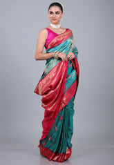 Sky Blue Brocade Katan Silk Saree with Blouse Piece - Adi Akshoy & Co.