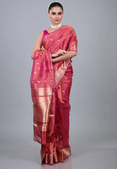 Cross Pink Pure Tissue Katan Silk Saree with Blouse Piece - Adi Akshoy & Co.