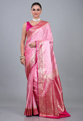 Pink Pastel Banarasi Saree With Blouse Piece - Adi Akshoy & Co.