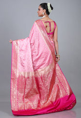 Pink Pastel Banarasi Saree With Blouse Piece - Adi Akshoy & Co.