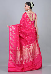 Rani Pink Pure Katan Silk Saree with Blouse Piece - Adi Akshoy & Co.