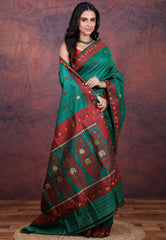 Rama Green Baluchuri Pure Tussar Silk Saree with Blouse Piece - Adi Akshoy & Co.