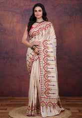 Tussar Colour Pure Tussar Kantha Silk Saree With Blouse Piece - Adi Akshoy & Co.