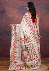 Tussar Colour Pure Tussar Kantha Silk Saree With Blouse Piece - Adi Akshoy & Co.