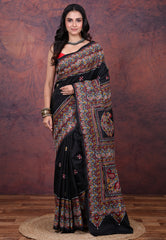 Black Pure Kantha Silk Saree With Blouse Piece - Adi Akshoy & Co.