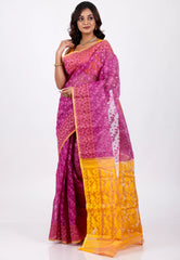 Pink Dhakai Jamdani Cotton Saree without Blouse Piece