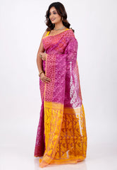 Pink Dhakai Jamdani Cotton Saree without Blouse Piece