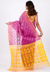 Pink Dhakai Jamdani Cotton Saree without Blouse Piece