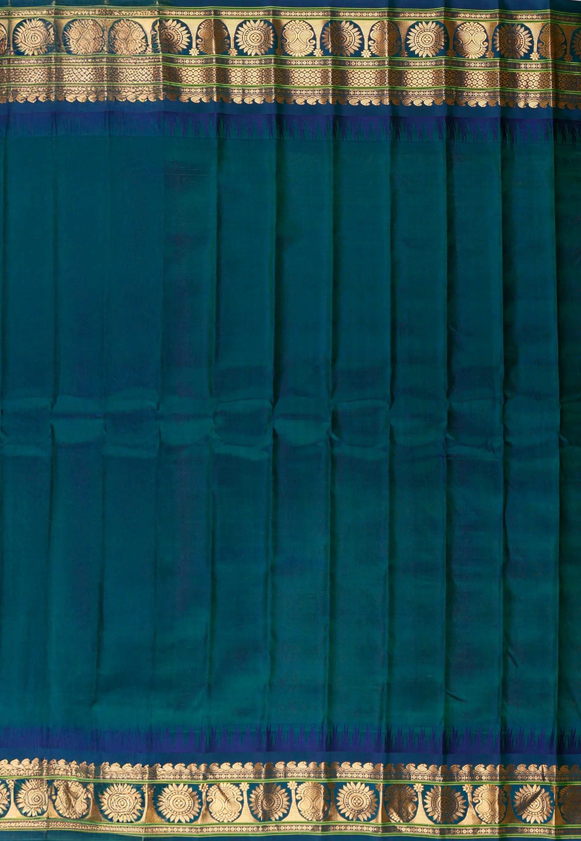 Yellow with Blue Border Gadwal Pure Silk Saree With Blouse Piece