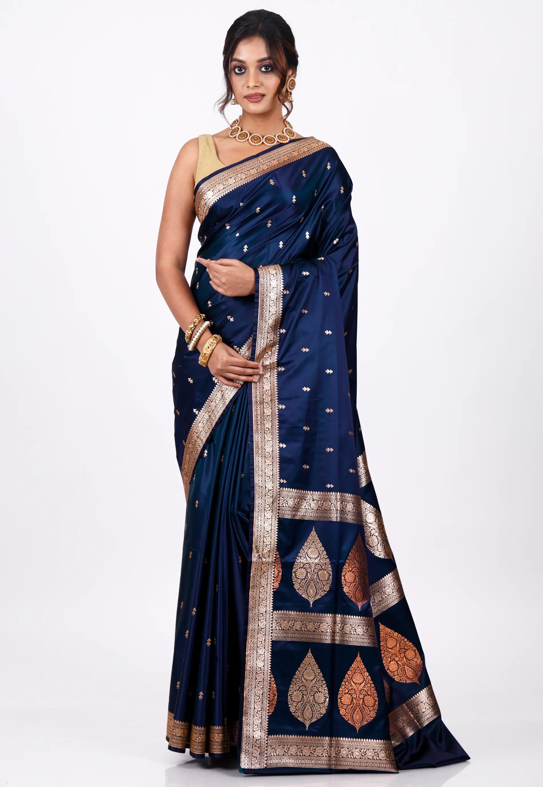 Royal Blue Wedding Banarasi Silk Saree with Blouse Piece