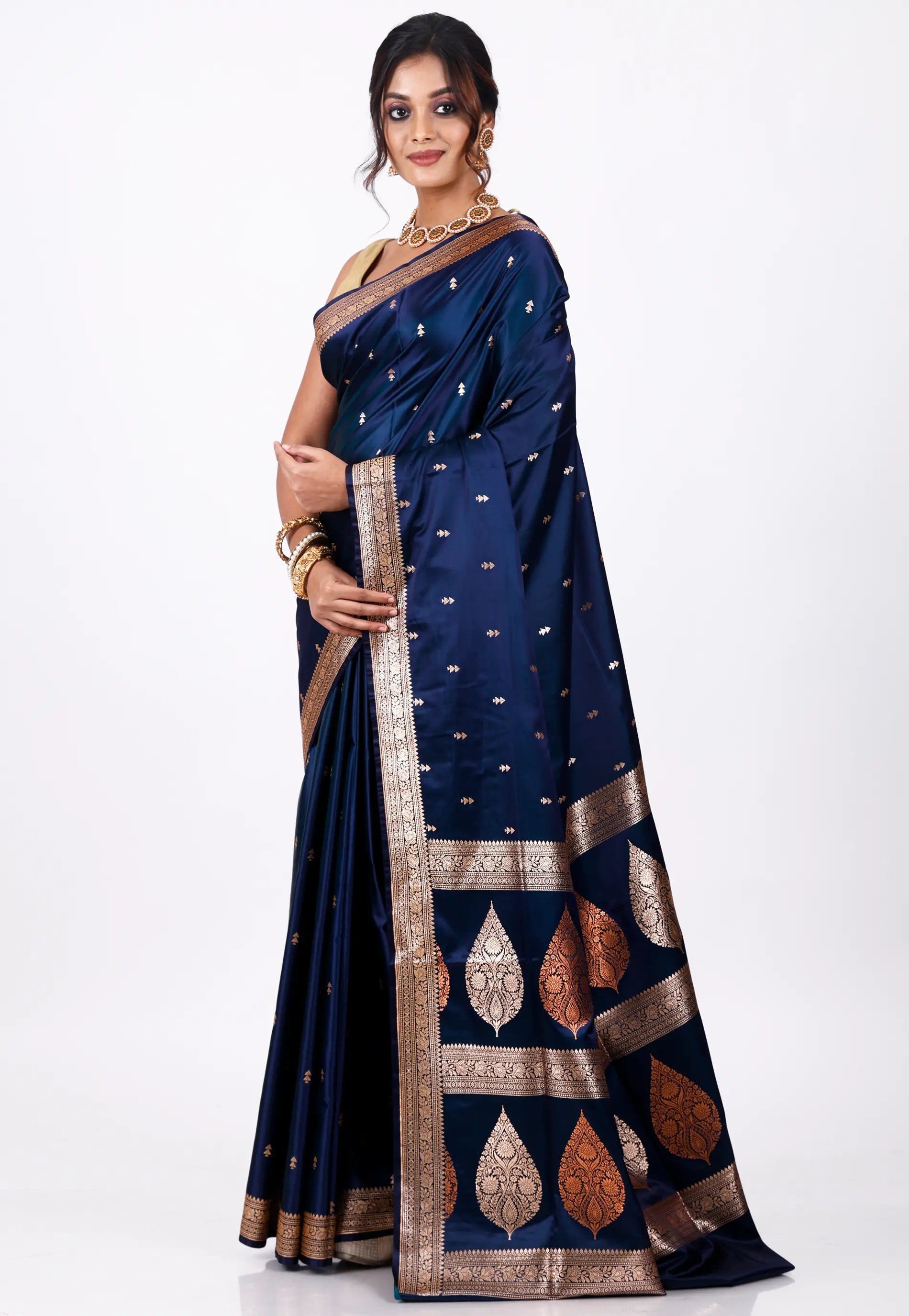 Royal Blue Wedding Banarasi Silk Saree with Blouse Piece