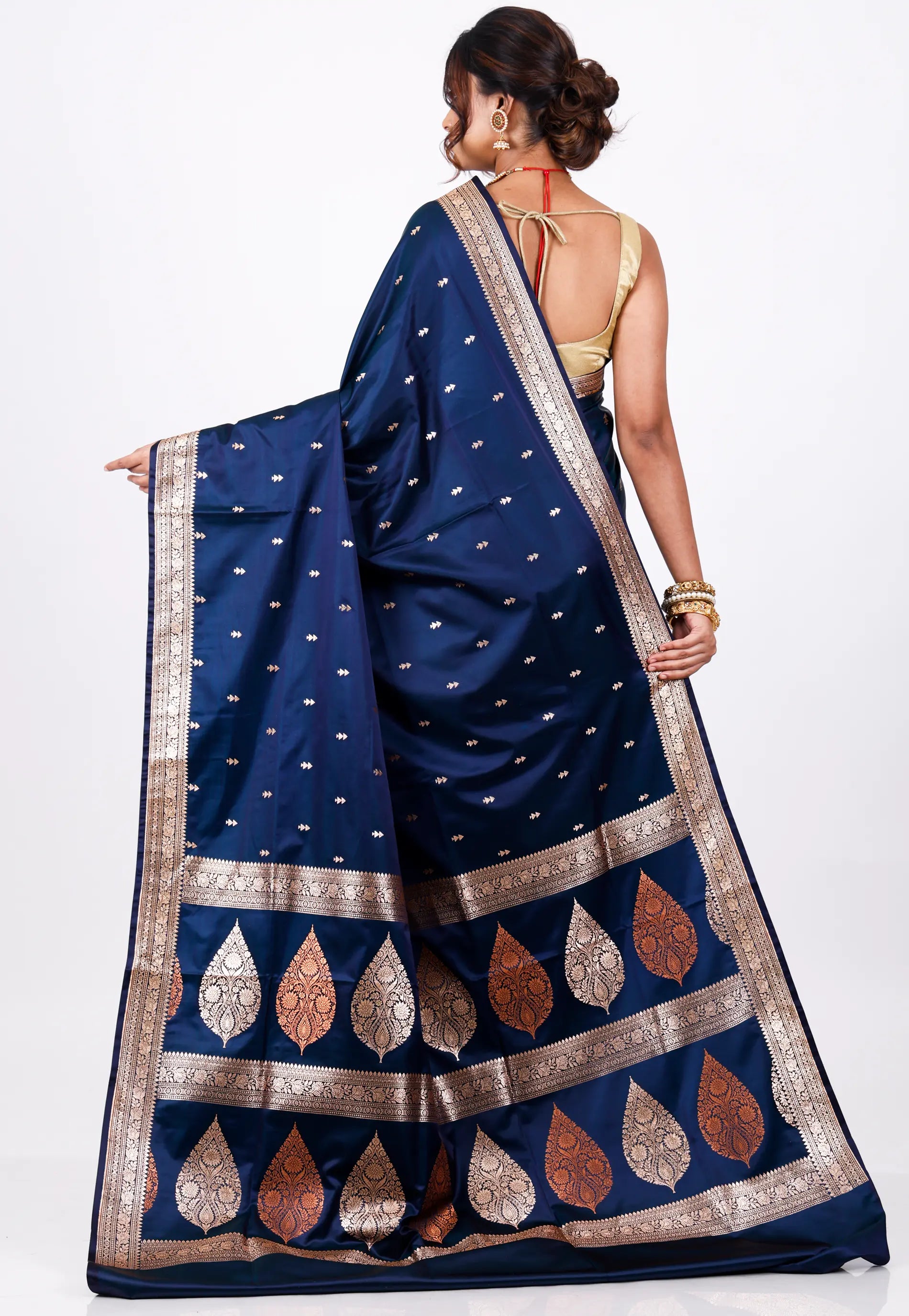 Royal Blue Wedding Banarasi Silk Saree with Blouse Piece