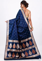 Royal Blue Wedding Banarasi Silk Saree with Blouse Piece