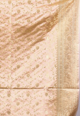 Cream Pastel Banarasi Silk Saree With Blouse Piece