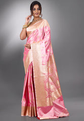 Pink Pastel Banarasi Silk Saree With Blouse Piece