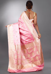 Pink Pastel Banarasi Silk Saree With Blouse Piece