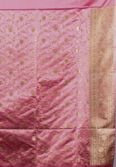 Pink Pastel Banarasi Silk Saree With Blouse Piece