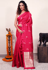 Rani Pink Katan Pure Silk Saree With Blouse Piece - Adi Akshoy & Co.