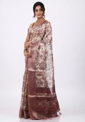 Beige Tussar Silk Saree with Blouse Piece