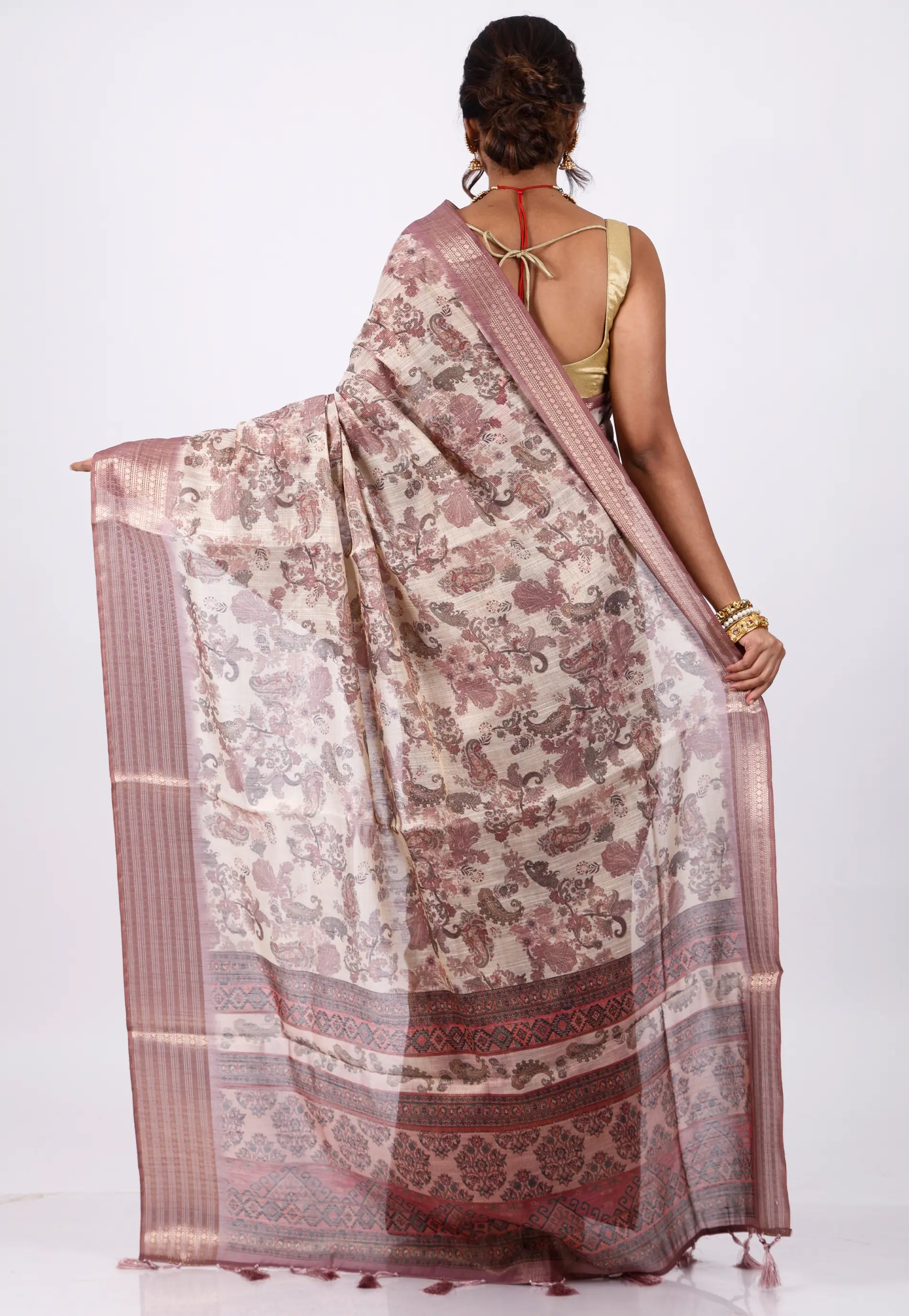 Beige Tussar Silk Saree with Blouse Piece