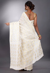 White Dhakai Jamdani Cotton Saree without Blouse Piece