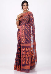 Blue Dhakai Jamdani Cotton Saree without Blouse Piece