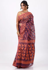 Blue Dhakai Jamdani Cotton Saree without Blouse Piece