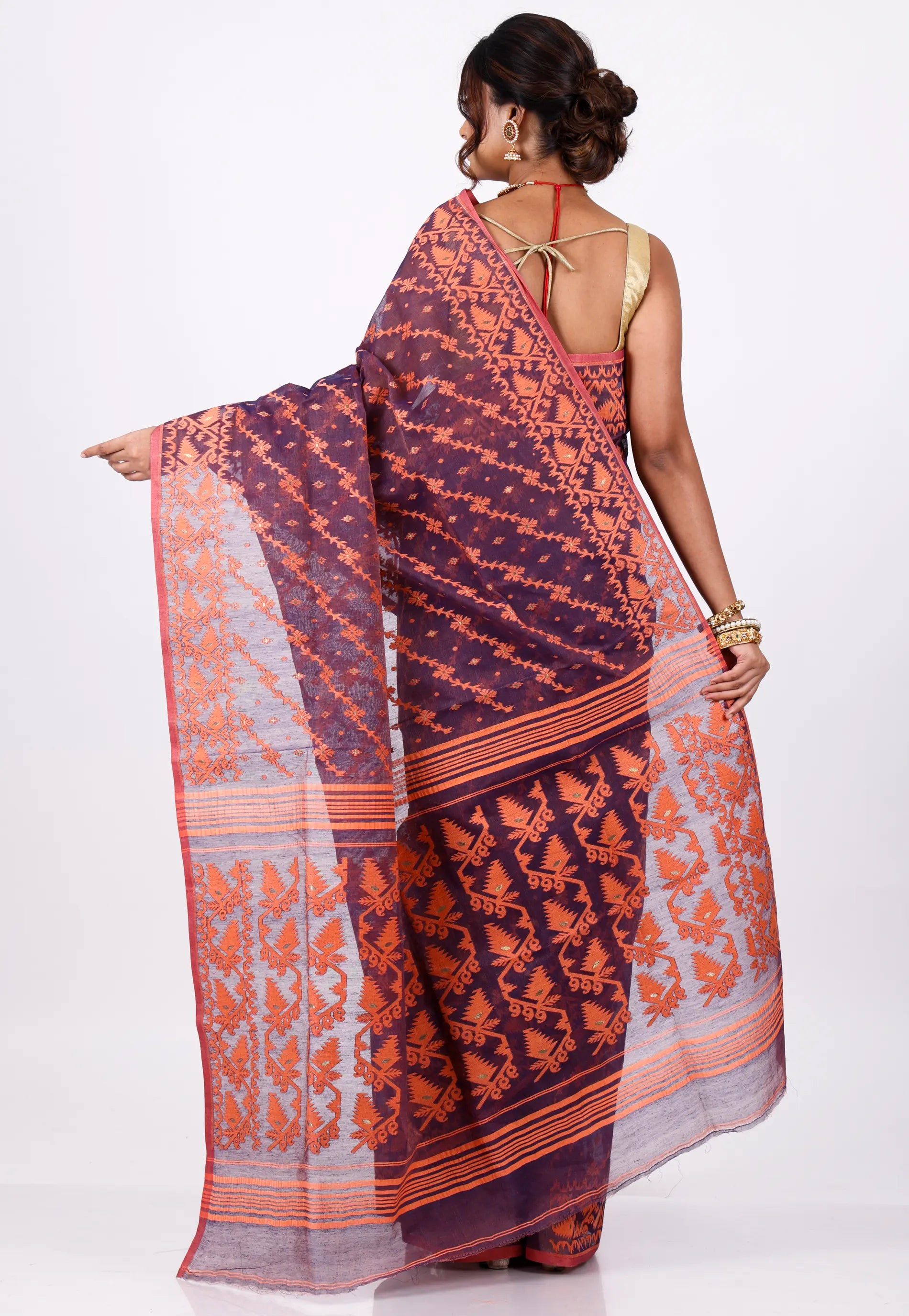 Blue Dhakai Jamdani Cotton Saree without Blouse Piece