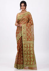 Brown Dhakai Jamdani Cotton Saree without Blouse Piece