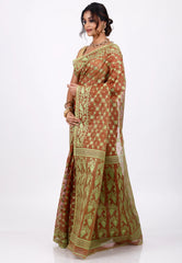 Brown Dhakai Jamdani Cotton Saree without Blouse Piece
