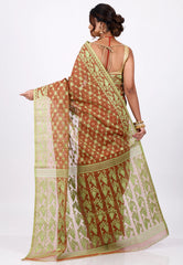 Brown Dhakai Jamdani Cotton Saree without Blouse Piece