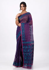 Blue Dhakai Jamdani Cotton Saree without Blouse Piece