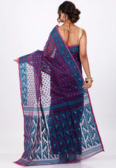 Blue Dhakai Jamdani Cotton Saree without Blouse Piece