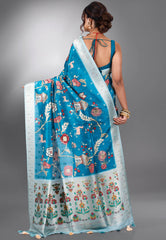Feroza Blue Tussar Silk Saree with Blouse Piece