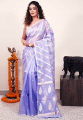 Mauve color Kora Silk Saree With Blouse Piece - Adi Akshoy & Co.