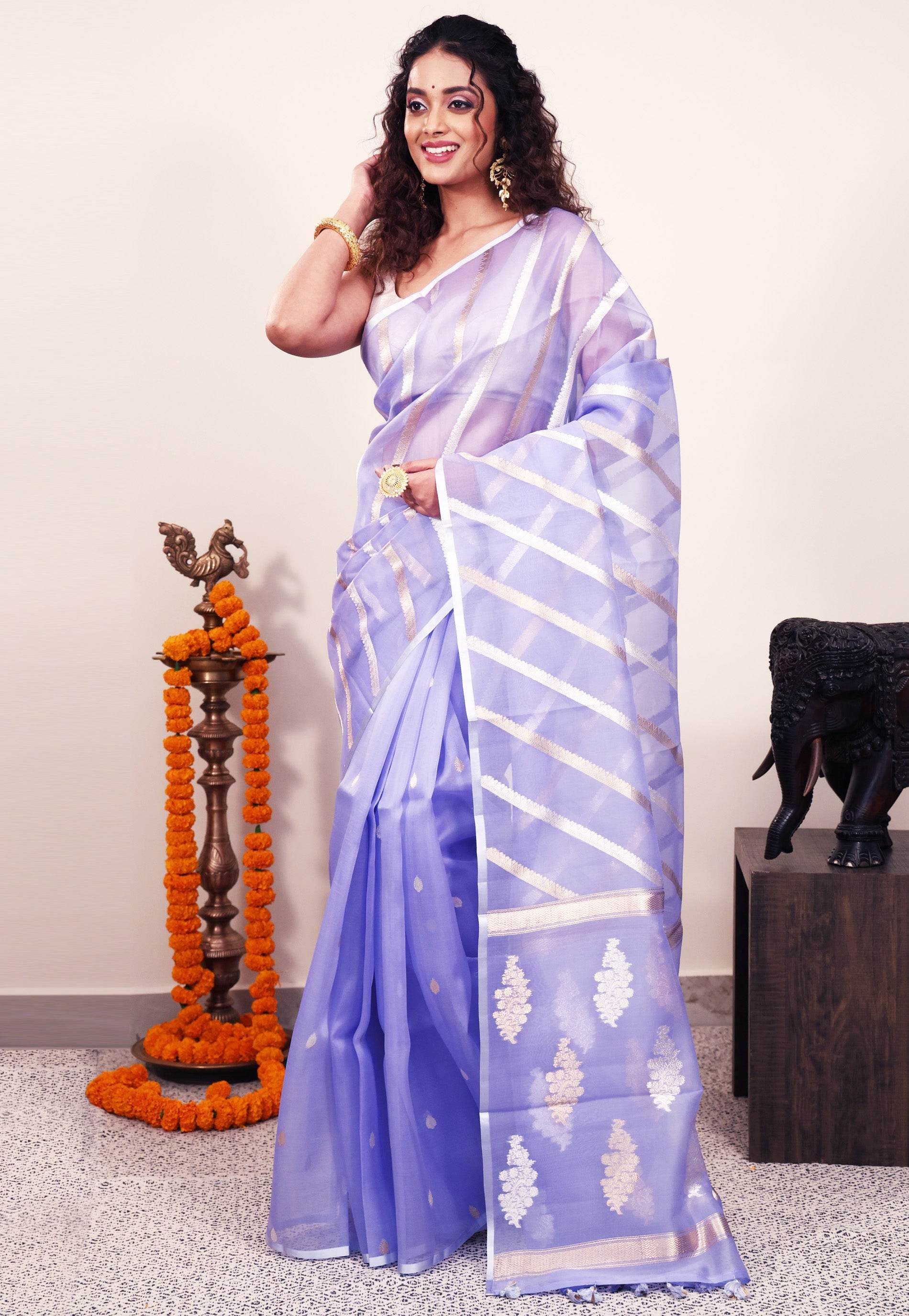 Mauve color Kora Silk Saree With Blouse Piece - Adi Akshoy & Co.