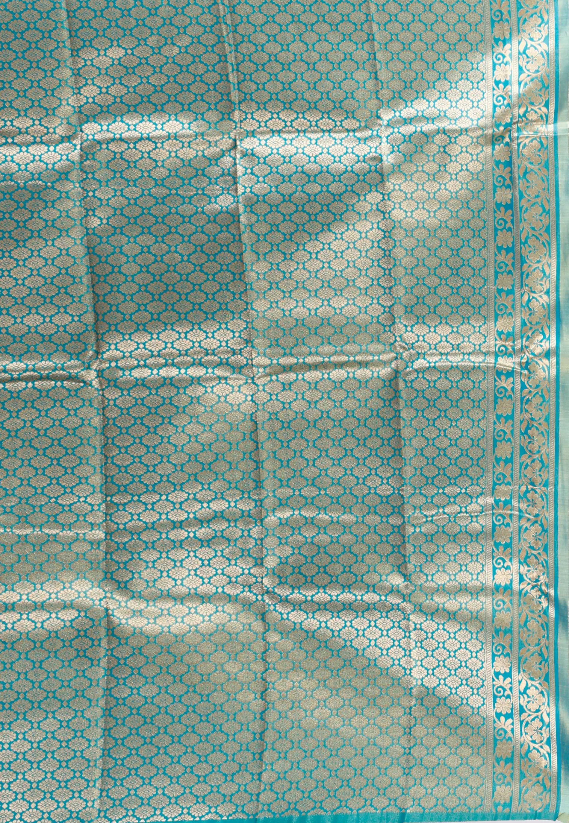 Pink with Peacock Blue Border Tissue Kanjivaram Silk Saree With Blouse Piece