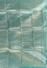 Pink with Peacock Blue Border Tissue Kanjivaram Silk Saree With Blouse Piece