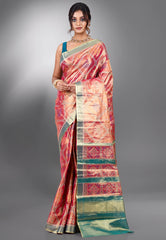 Rust Tissue Kanjivaram Silk Saree With Blouse Piece