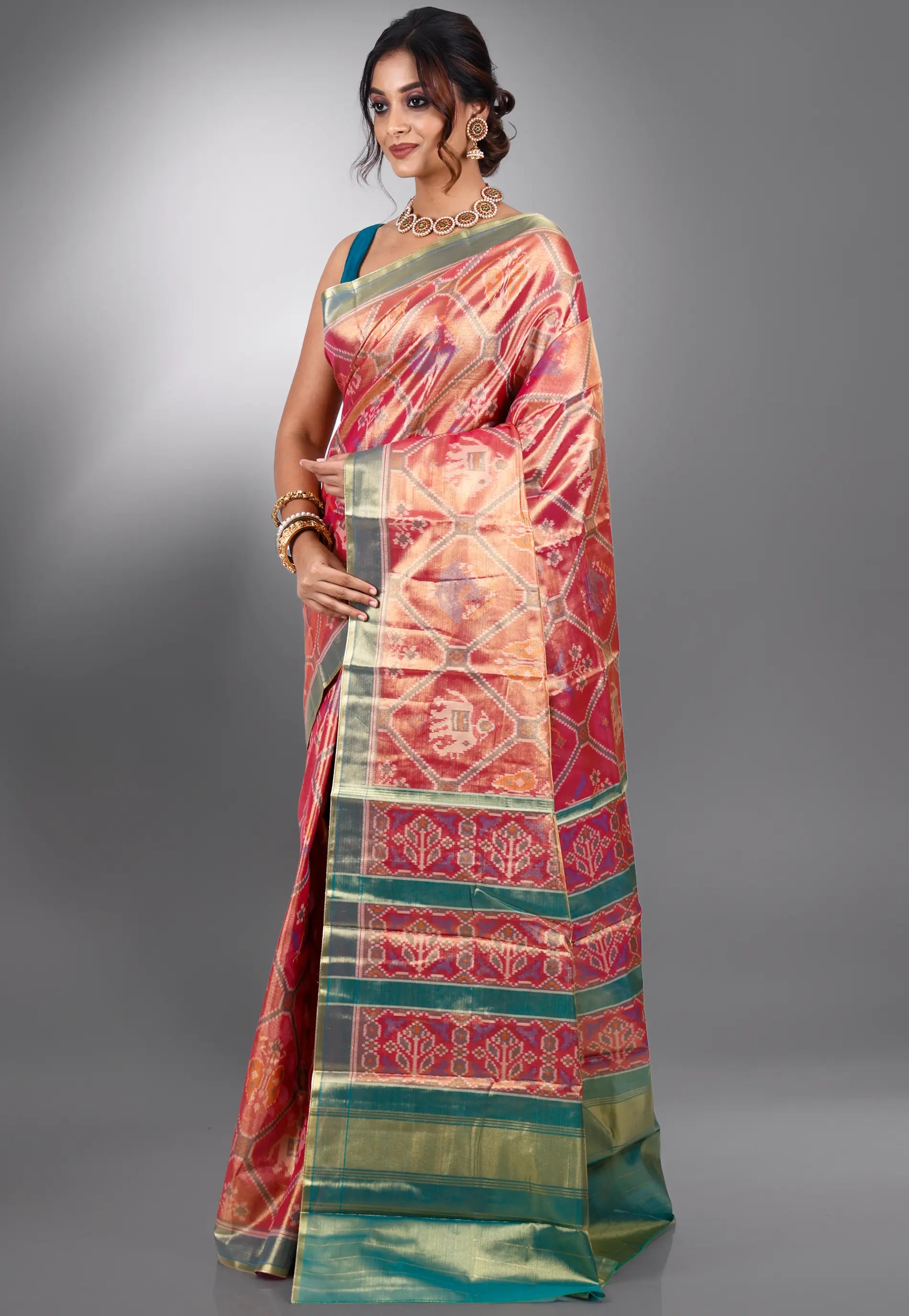 Rust Tissue Kanjivaram Silk Saree With Blouse Piece